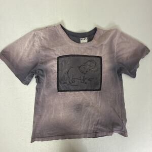 C.C. Collection Made in USA Ombre Gray Cotton Tee Elephant Applique Patch Size M